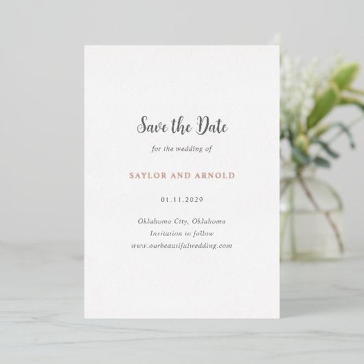 モダンシンプルウェディングの「Save the Date」 箔招待状 (立ち正面)