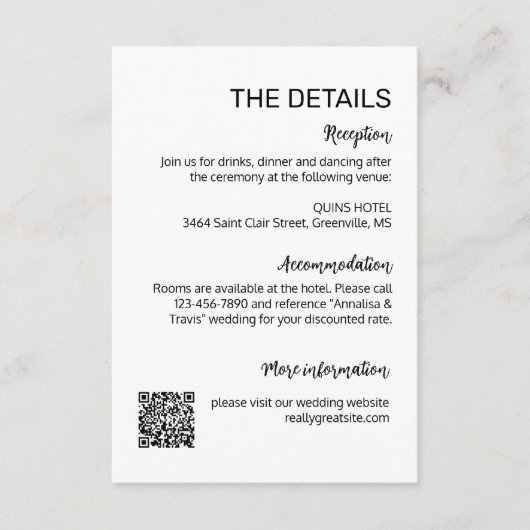 モダンシンプルウェディング詳細カード エンクロージャーカード (正面)