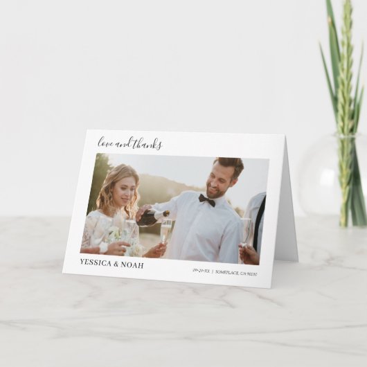 モダンシンプルウェディング 手書きスクリプト 6枚写真 サンキューカード (正面)