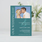 モダンシンプルエメラルドグリーン結婚フォト 招待状 (スタンド正面)
