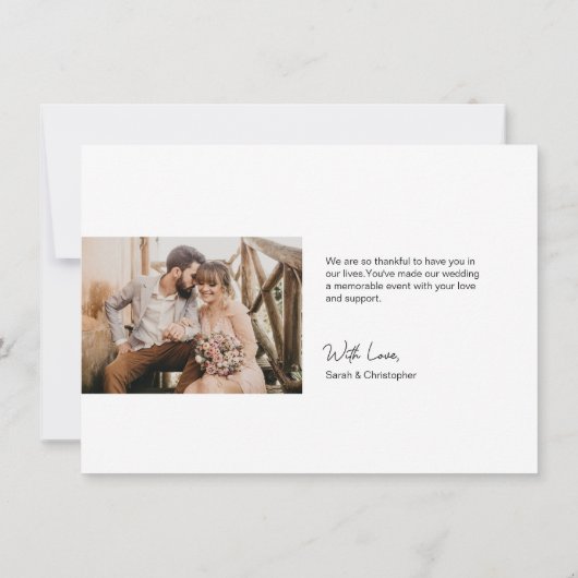 モダンシンプルエレガントなウェディングフォト感謝していユー サンキューカード (裏面)