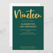 モダンシンプルエレガントグリーン19誕生日パーティー 招待状 (正面/裏面)