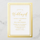 モダンシンプルエレガントゴールデン結婚フォイル 箔招待状 (正面)