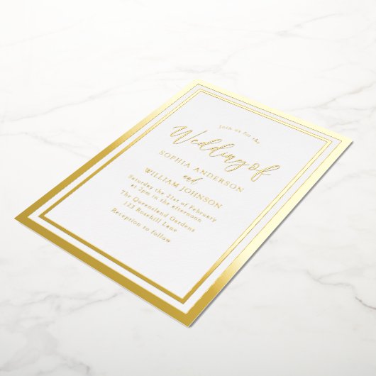 モダンシンプルエレガントゴールデン結婚フォイル 箔招待状 (回転した状態)