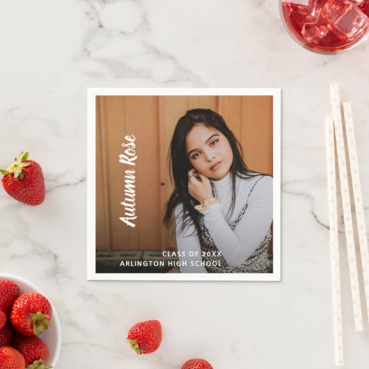 モダンシンプルエレガントスクリプト名フォト卒業 スタンダードカクテルナプキン (インサイチュ)