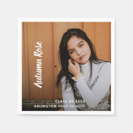 モダンシンプルエレガントスクリプト名フォト卒業 スタンダードカクテルナプキン