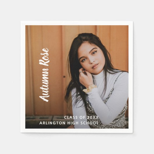 モダンシンプルエレガントスクリプト名フォト卒業 スタンダードカクテルナプキン (正面)