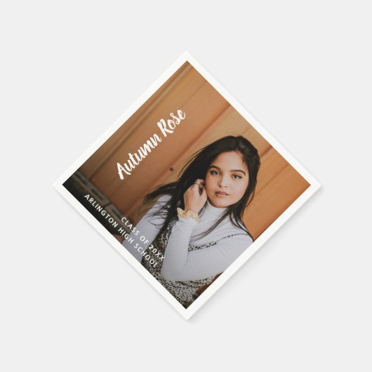 モダンシンプルエレガントスクリプト名フォト卒業 スタンダードカクテルナプキン (角)