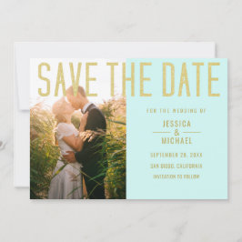 モダンシンプルエレガントターコイズ写真結婚の セーブザデート