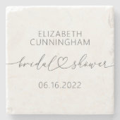 モダンシンプルエレガントミニマルハートブライダルシャワー ストーンコースター (正面)