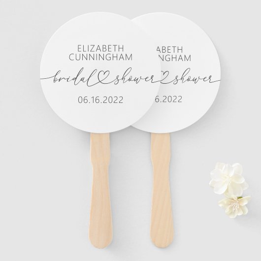 モダンシンプルエレガントミニマルハートブライダルシャワー ハンドファン (正面&裏面)
