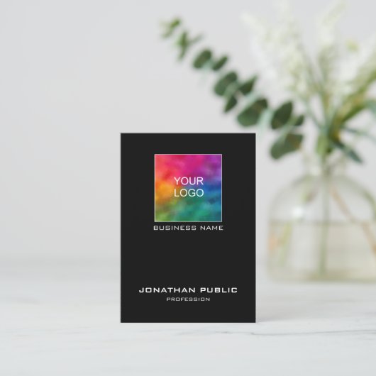 モダンシンプルエレガント会社ロゴのプロファイル 名刺 (スタンド正面)