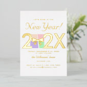 モダンシンプルエレガント大晦日ギフトボックス弓 箔招待状 (立ち正面)