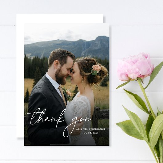 モダンシンプルエレガント書道写真結婚s サンキューカード