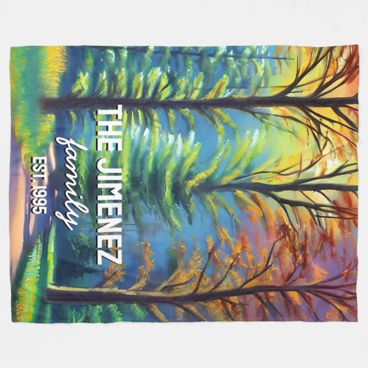 モダンシンプルエレガント水の色ファミリ名 フリースブランケット (正面(横))