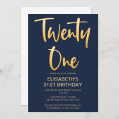 モダンシンプルエレガント海軍21歳の誕生日パーティー 招待状 (正面/裏面)