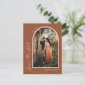 モダンシンプルエレガント焼きオレンジ 案内ポストカード (スタンド正面)