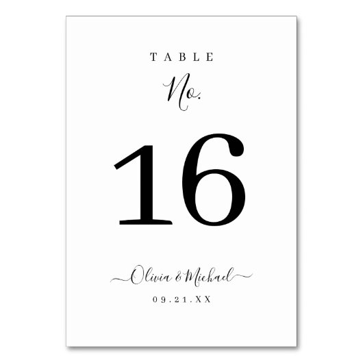 モダンシンプルエレガント結婚スクリプト テーブルナンバー (正面)