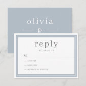 モダンシンプルエレガント結婚ブルーダスティ縁どズのDUSTY 出欠カード (正面/裏面)