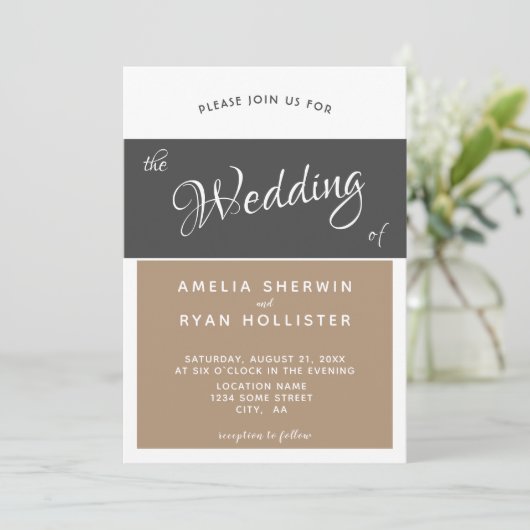 モダンシンプルエレガント結婚Script 招待状 (スタンド正面)