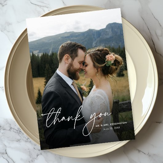 モダンシンプルエレガント縦写真結婚s サンキューカード