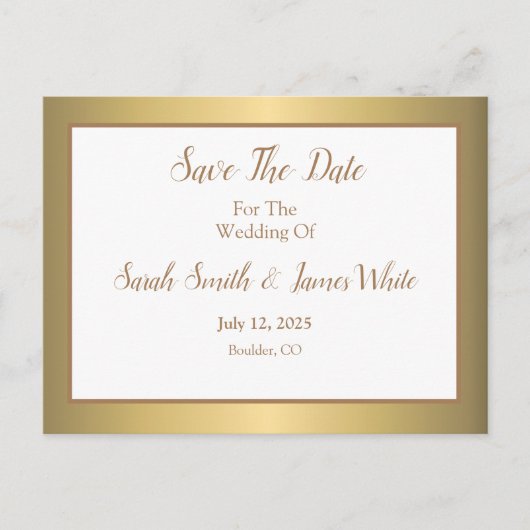 モダンシンプルエレガント金ゴールド結婚式の日付の保存 案内ポストカード (正面)