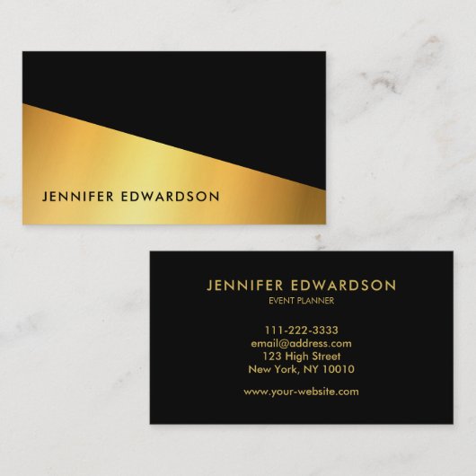 モダンシンプルエレガント金ゴールド黒プロフェッショナル 名刺 (正面/裏面)