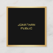 モダンシンプルエレガント黒と金ゴールドテンプレート スクエア名刺 (正面)