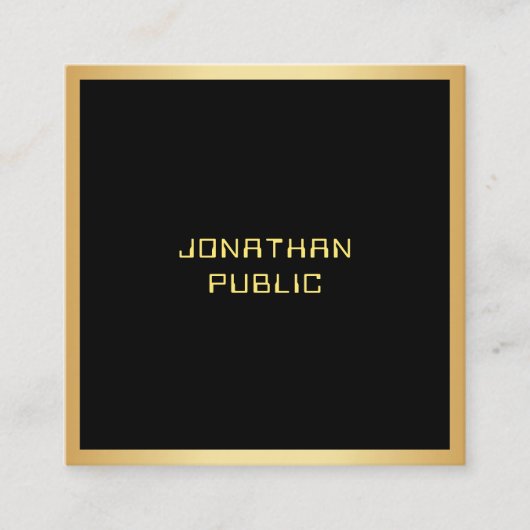 モダンシンプルエレガント黒と金ゴールドテンプレート スクエア名刺 (正面)