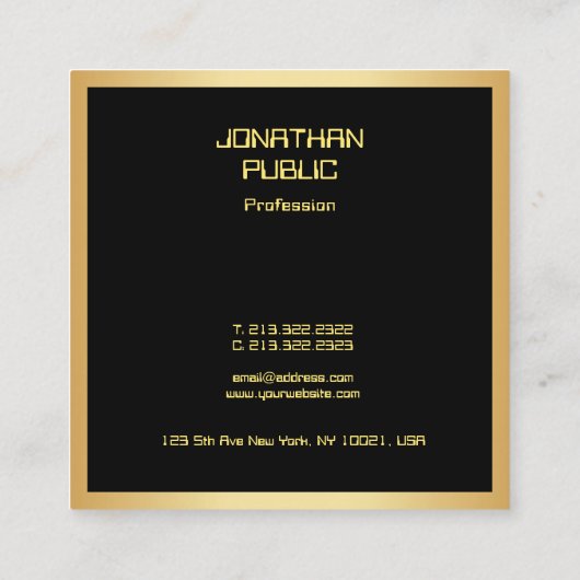 モダンシンプルエレガント黒と金ゴールドテンプレート スクエア名刺 (裏面)