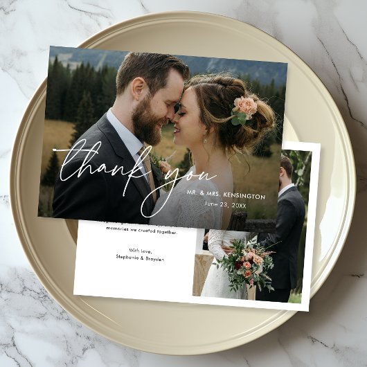 モダンシンプルエレガント2枚の写真結婚s サンキューカード
