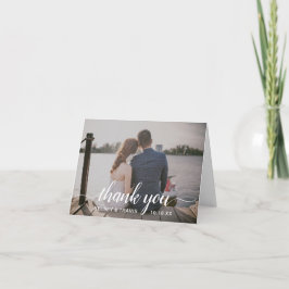 モダンシンプルエレガントScript Photo結婚's サンキューカード
