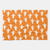 モダンシンプルオレンジと白幽霊ハロウィーン キッチンタオル (横)