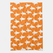モダンシンプルオレンジと白幽霊ハロウィーン キッチンタオル (縦)