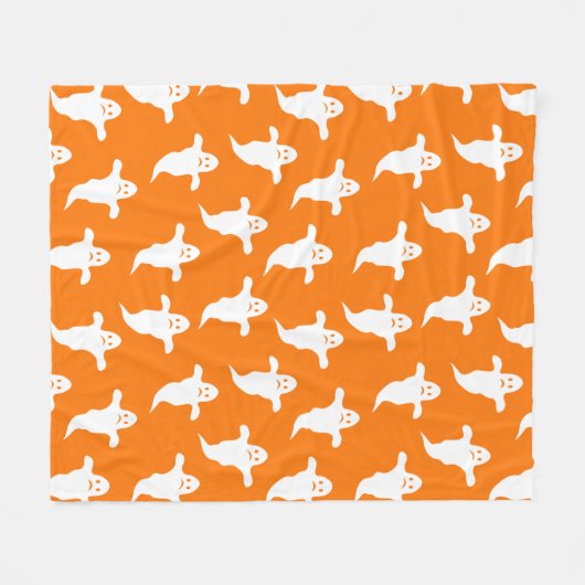 モダンシンプルオレンジと白幽霊ハロウィーン フリースブランケット (正面(横))