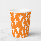 モダンシンプルオレンジと白幽霊ハロウィーン 紙コップ (左)