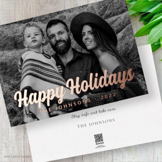 モダンシンプルカジュアルスクリプト　家族の写真 箔シーズンカード