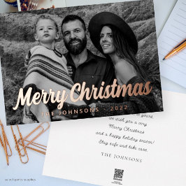 モダンシンプルカジュアルスクリプト　家族の写真 箔シーズンカード