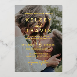 モダンシンプルカジュアル写真結婚金ゴールド 箔招待状