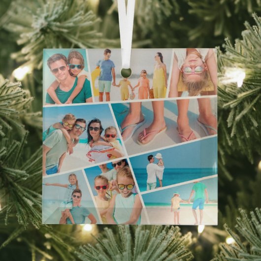 モダンシンプルカスタムおもしろい9 Images Collage Photos ガラスオーナメント (インサイチュ)