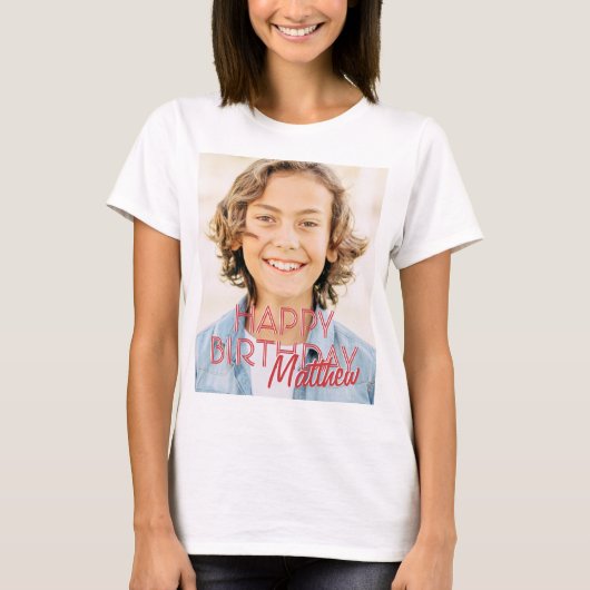 モダンシンプルカスタム写真誕生日挨拶 Tシャツ (正面)
