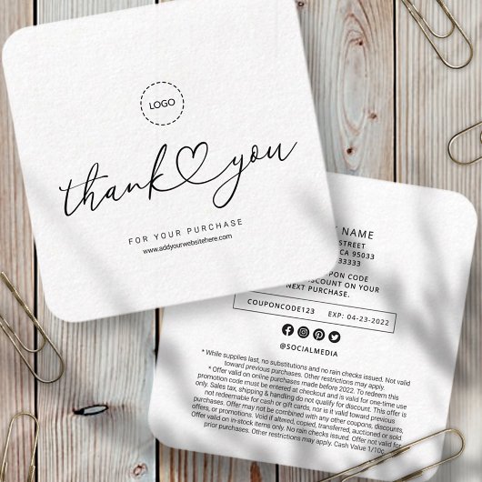 モダンシンプルカスタムBusiness Logoクーポンプロモーション スクエア名刺