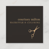 モダンシンプルカッコいい金ゴールドフェイク美容師 スクエア名刺 (正面)