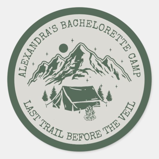 モダンシンプルキャンピングウィークエンドバチェロレッテパーティ ラウンドシール (正面)