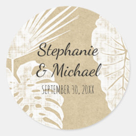 モダンシンプルクラフトトロピカルリーフビーチ結婚式 ラウンドシール