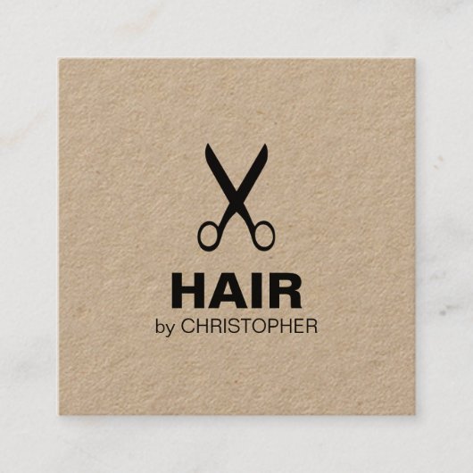 モダンシンプルクラフトブラック美容師 スクエア名刺 (正面)