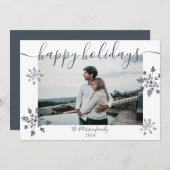 モダンシンプルクリスマスの台本の雪片の写真 シーズンカード (正面/裏面)