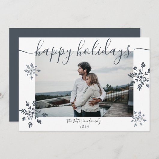 モダンシンプルクリスマスの台本の雪片の写真 シーズンカード (正面/裏面)