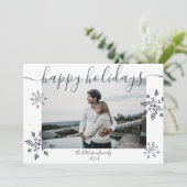 モダンシンプルクリスマスの台本の雪片の写真 シーズンカード (スタンド正面)
