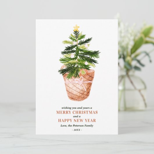 モダンシンプルクリスマスの木の水の色の挨拶 カード (スタンド正面)